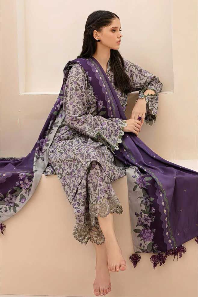 Baroque | Unstitched | Luxury Lawn 3 Piece Embroidered Dress - QHF0055