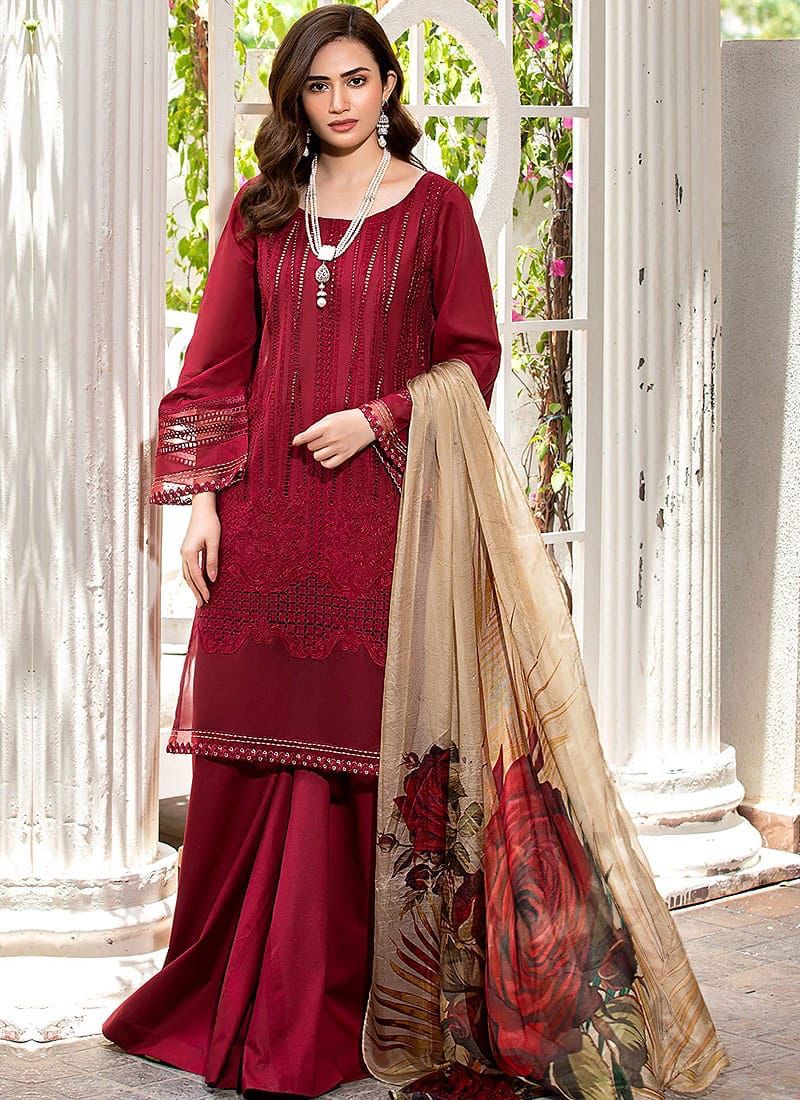 MANHARA | Unstitched | Luxury Lawn 3 Piece Embroidered Dress - QHF0063